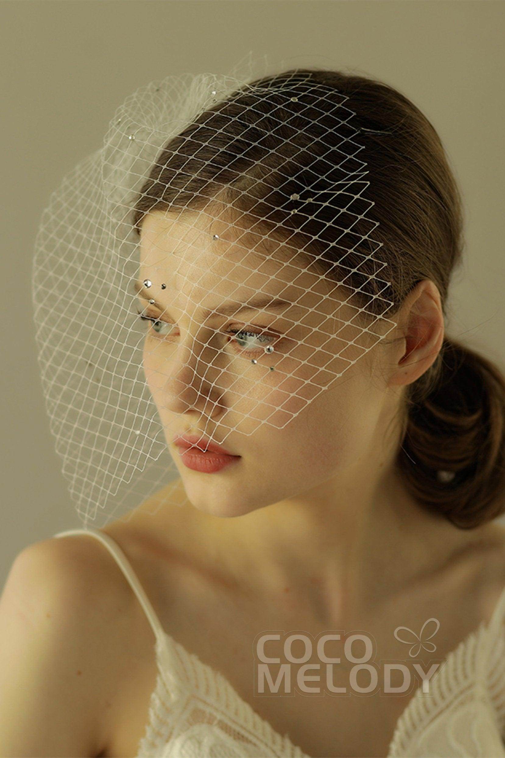 One-tier Cut Edge Tulle Blusher Veils with Rhinestone CV0239 - COCOMELODY